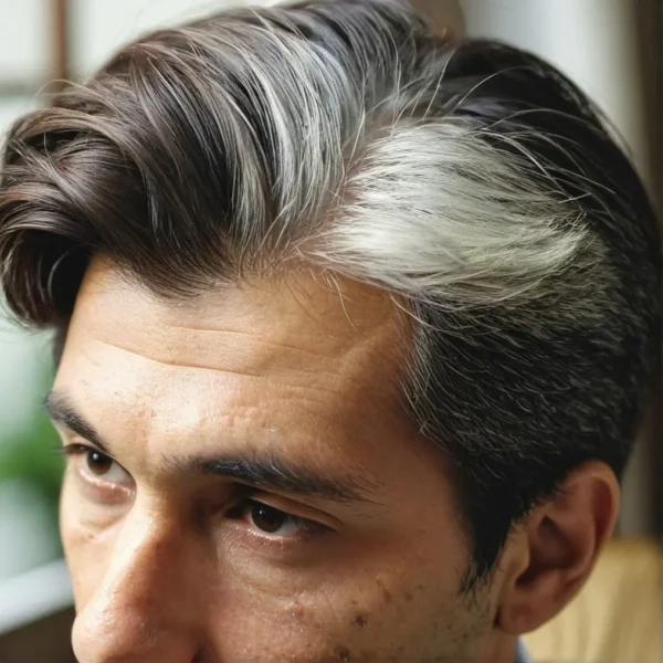 image of man with white hair patch on scalp - poliosis